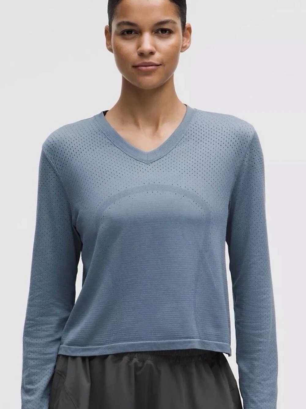 lululemon Swiftly Open-Hole V-Neck Long Sleeve Steel Blue Women’s 12 NWT